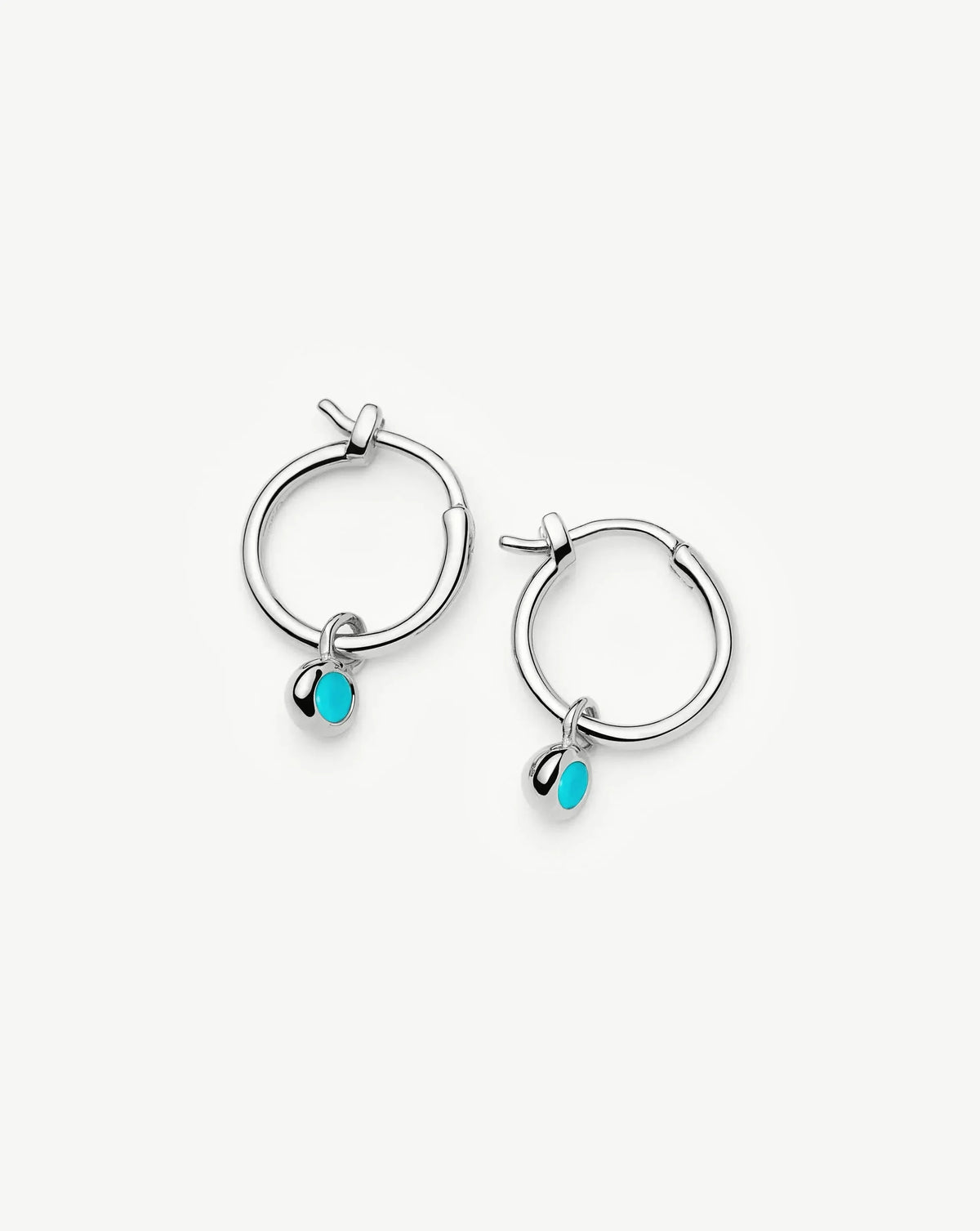 December Birthstone Mini Charm Hoop Earrings | Silver Plated/Turquoise Magnesite