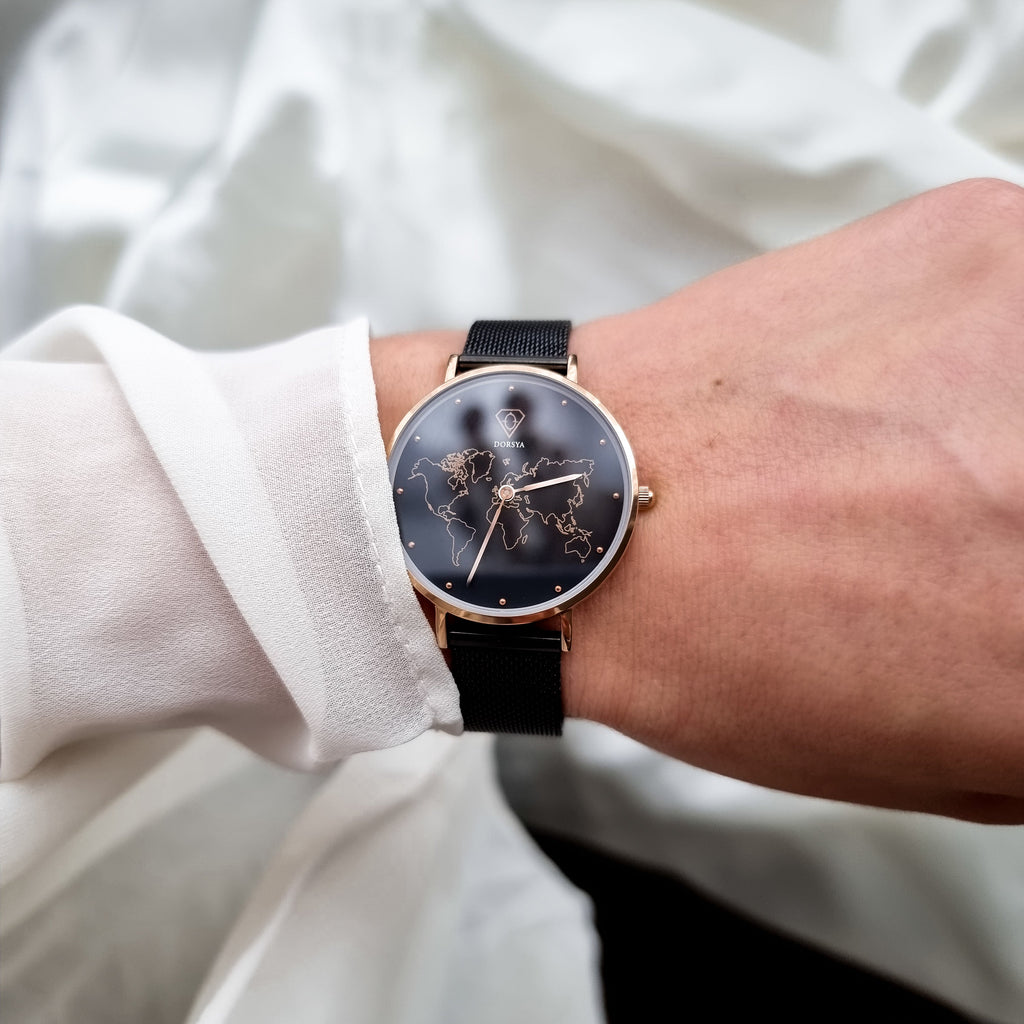 Fortuna Rose Gold World Map Watch