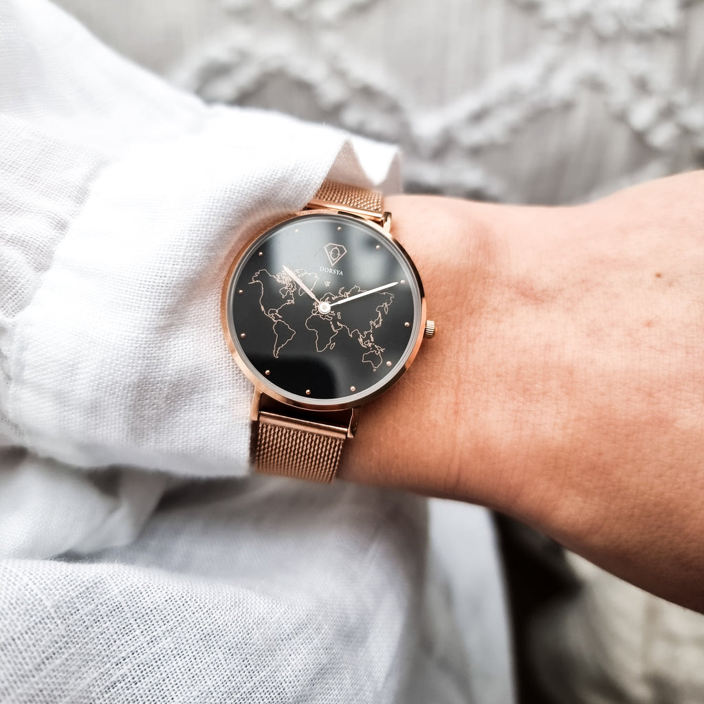Neptune Rose Gold World Map Watch