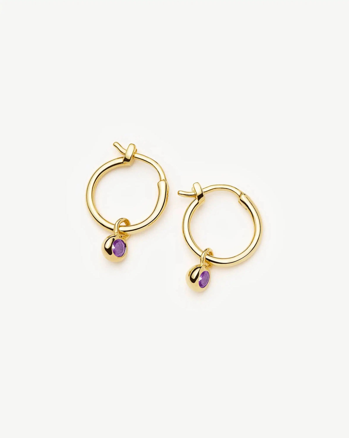 February Birthstone Mini Charm Hoop Earrings | 18ct Gold Plated/Amethyst