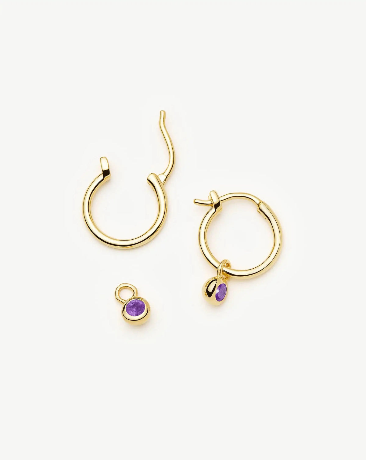 February Birthstone Mini Charm Hoop Earrings | 18ct Gold Plated/Amethyst