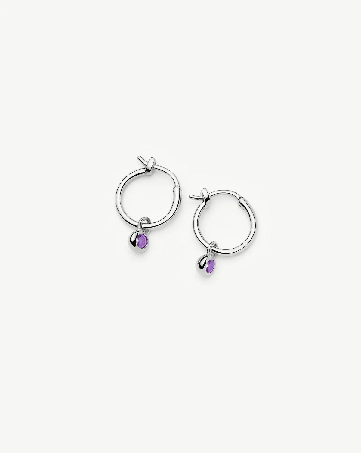 February Birthstone Mini Charm Hoop Earrings | Silver Plated/Amethyst
