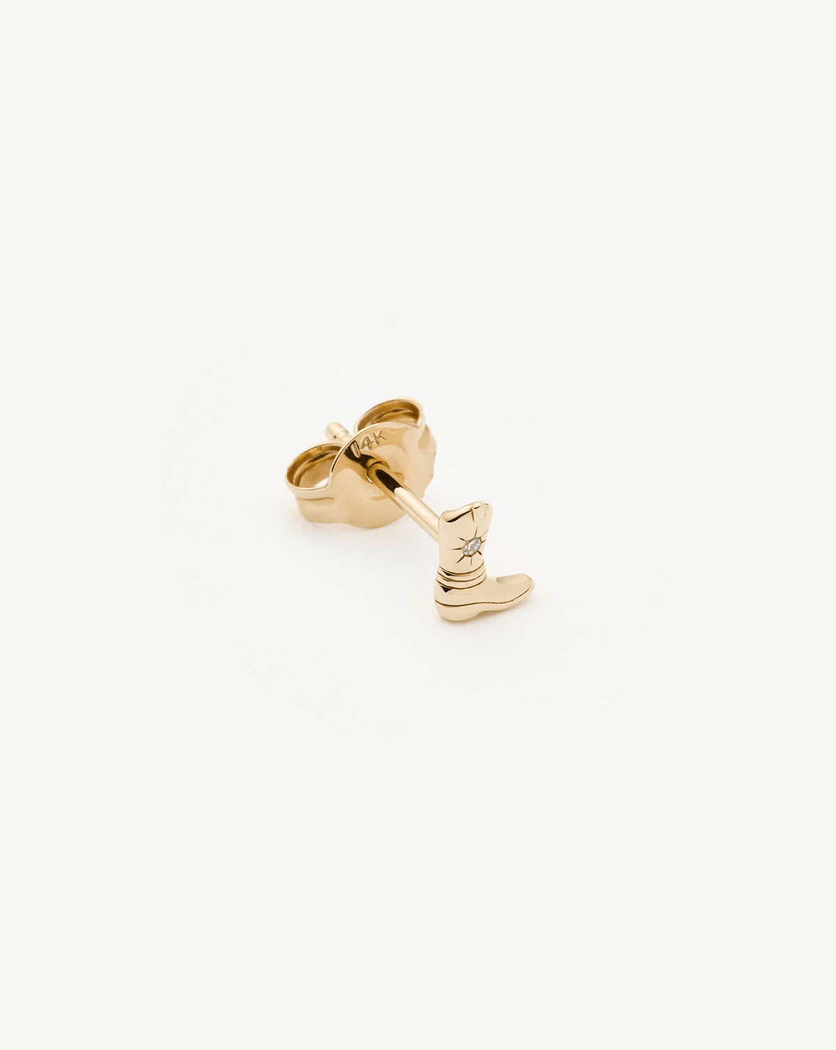 Solid Gold Cowboy Boot Single Stud Earring | 9ct Solid Yellow Gold/Diamond
