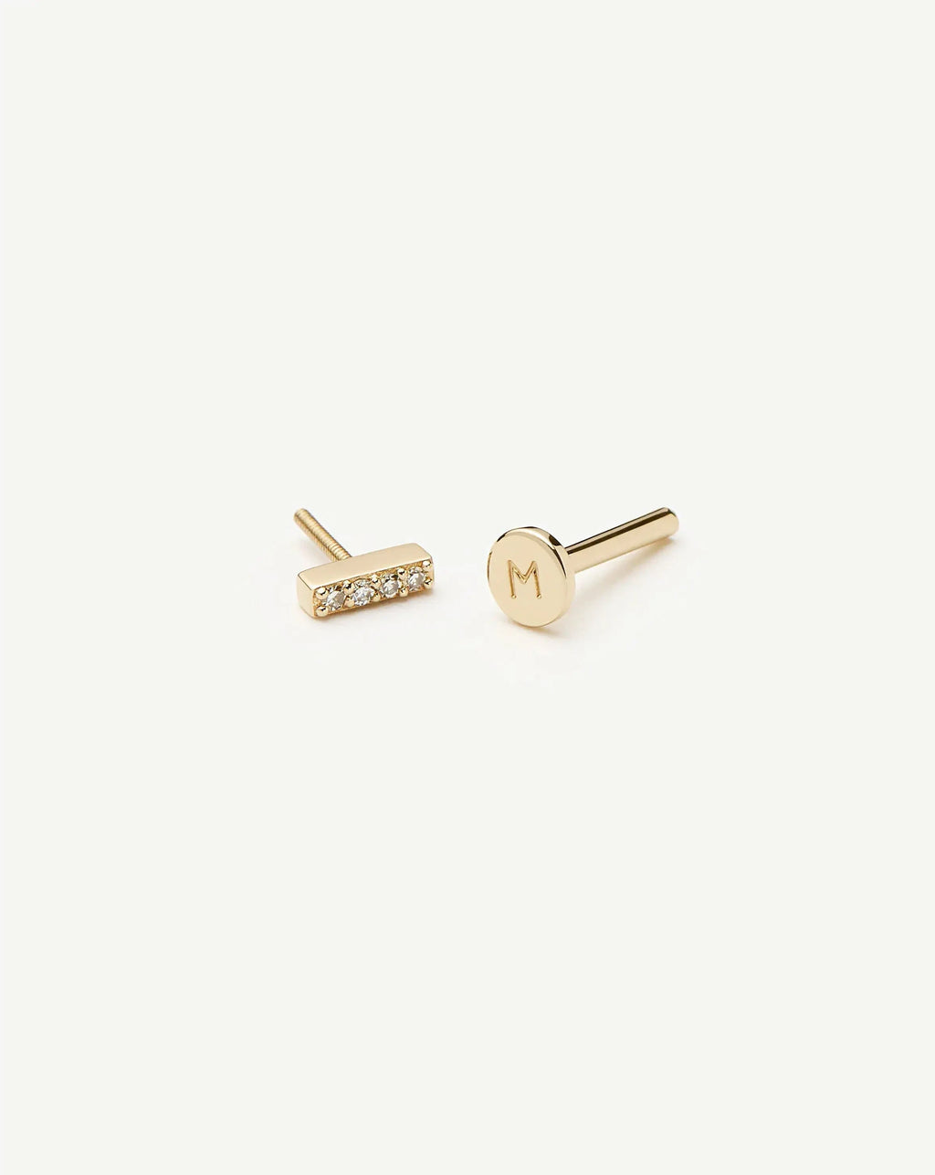 Solid Gold Diamond Bar Flat Back Stud Earring | 9ct Solid Yellow Gold/Diamond