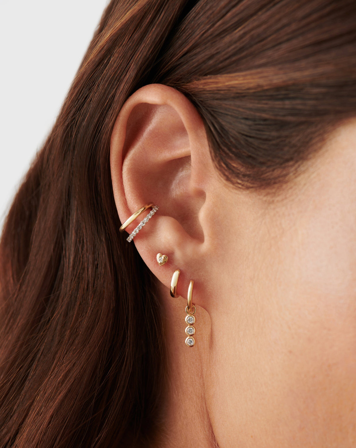 Solid Gold Diamond Heart Stud Earrings