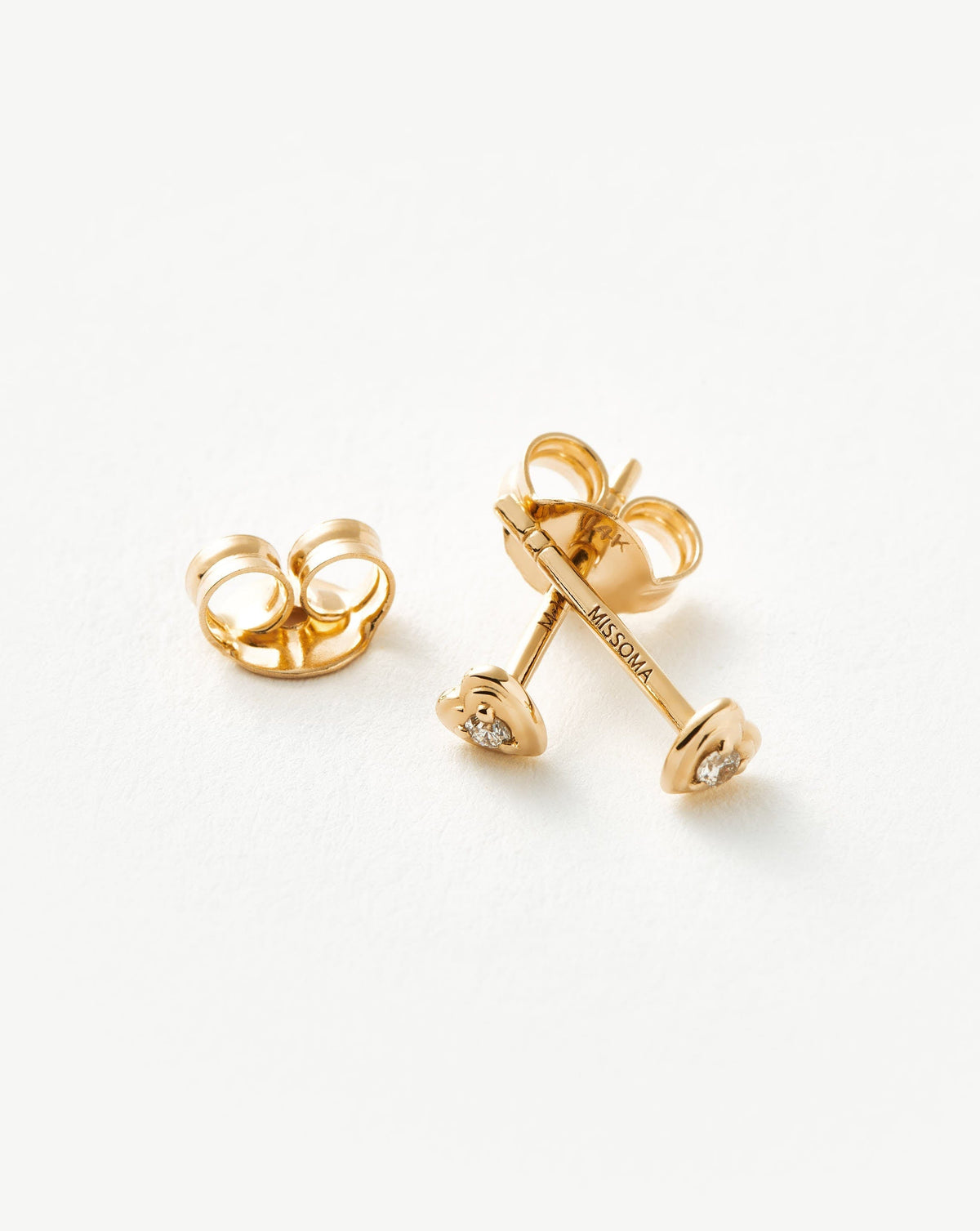 Solid Gold Diamond Heart Stud Earrings