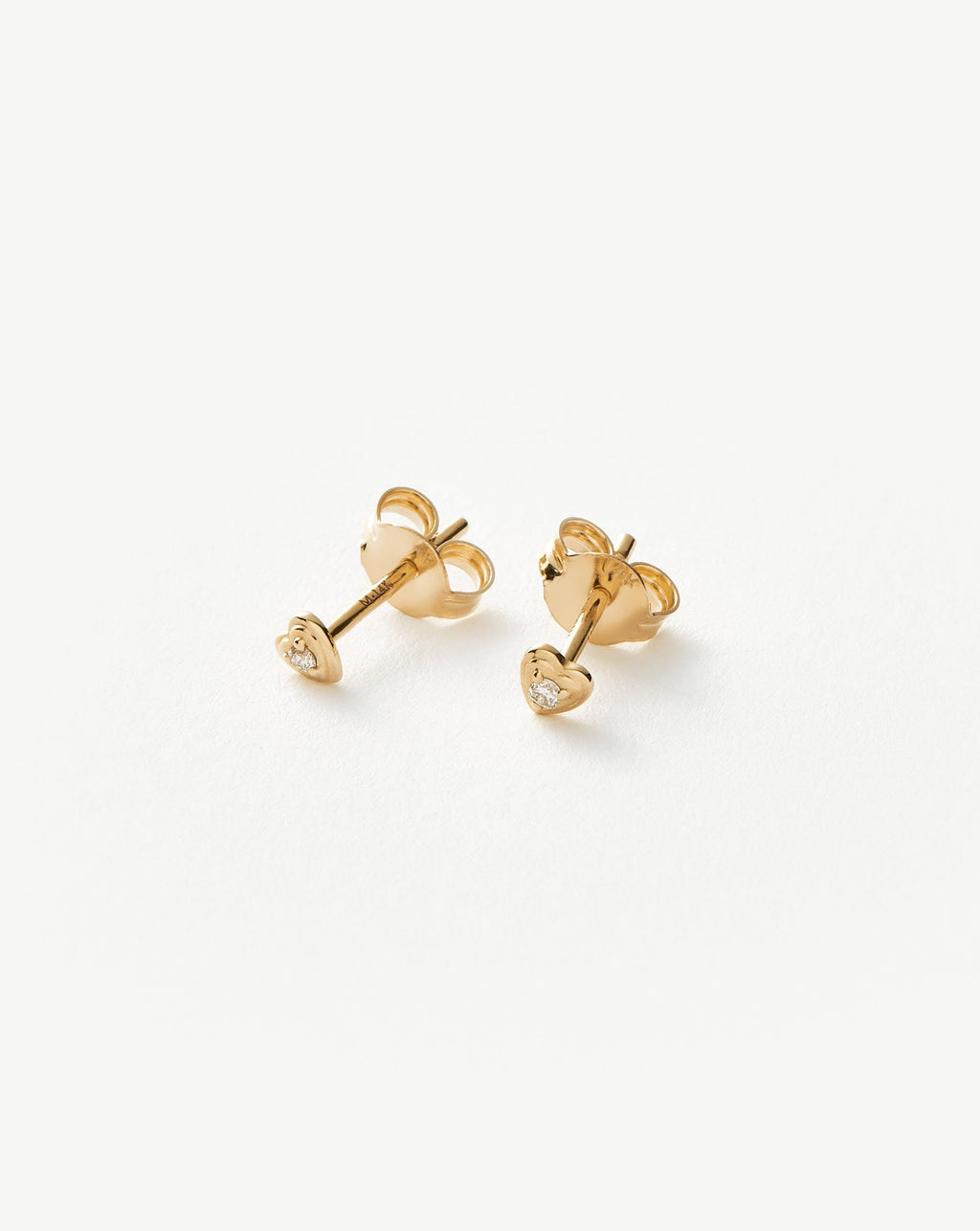 Solid Gold Diamond Heart Stud Earrings
