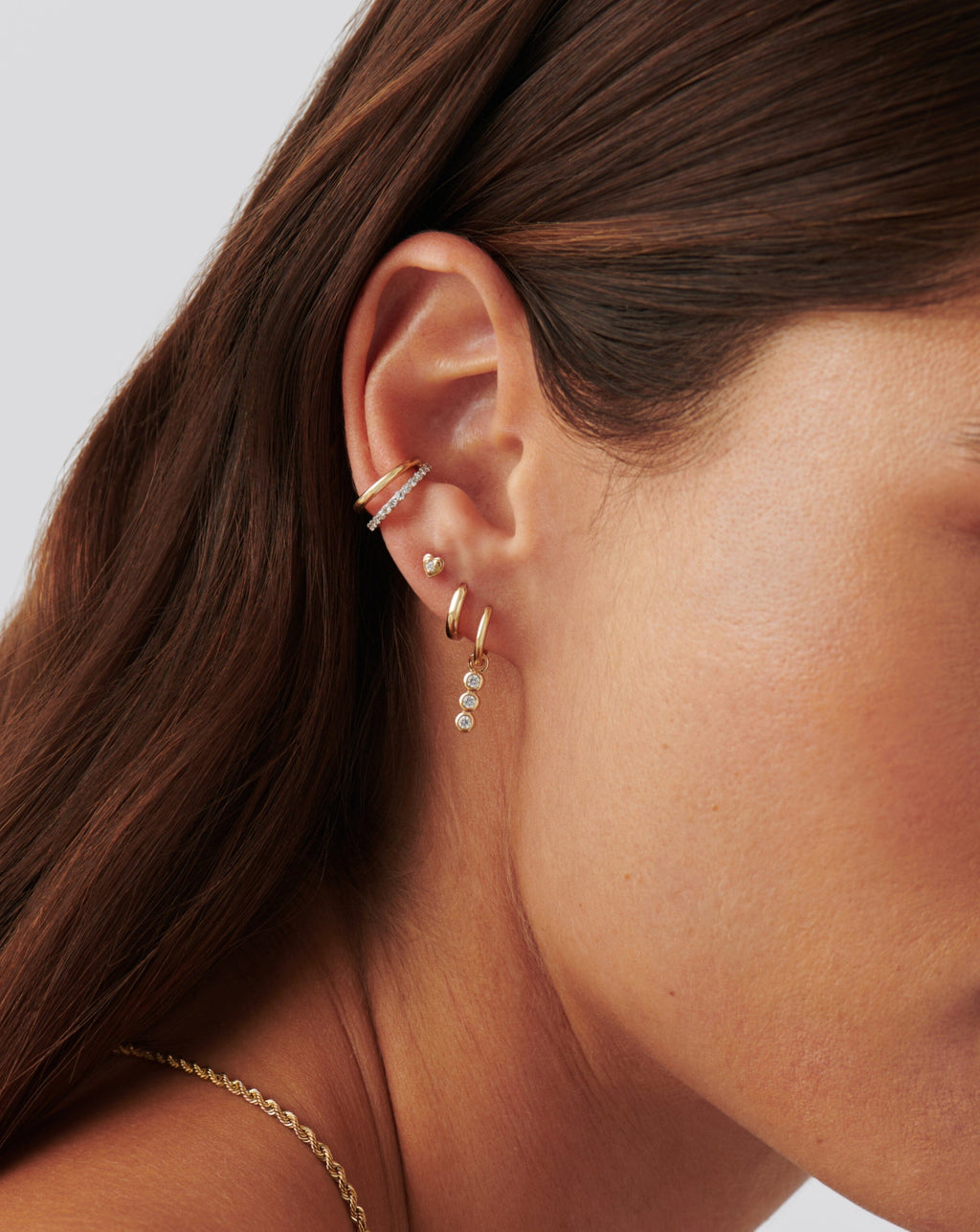 Solid Gold Diamond Heart Stud Earrings