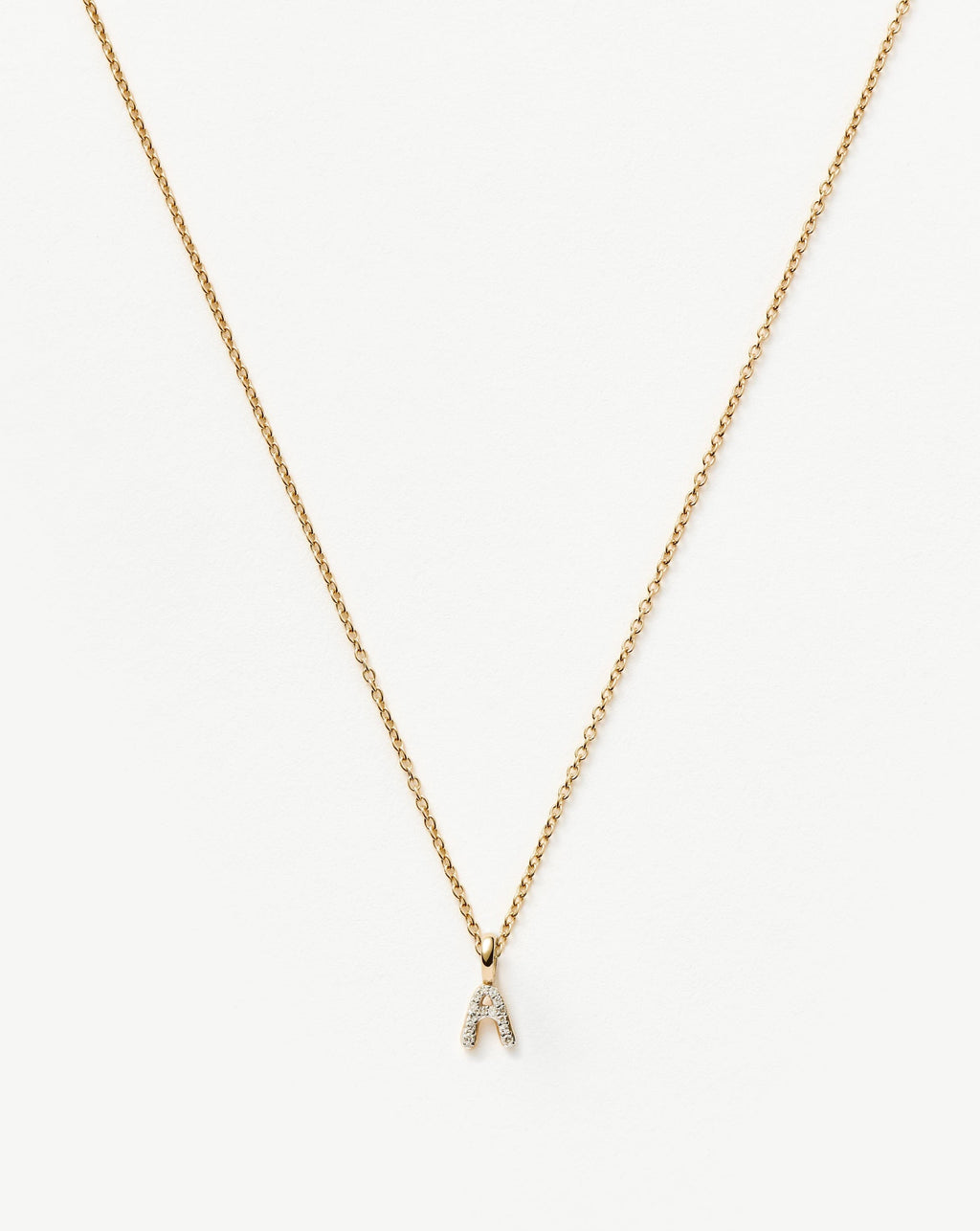 Solid Gold Diamond Initial Mini Pendant Necklace  - A | 14ct Solid Yellow Gold Plated/Diamond