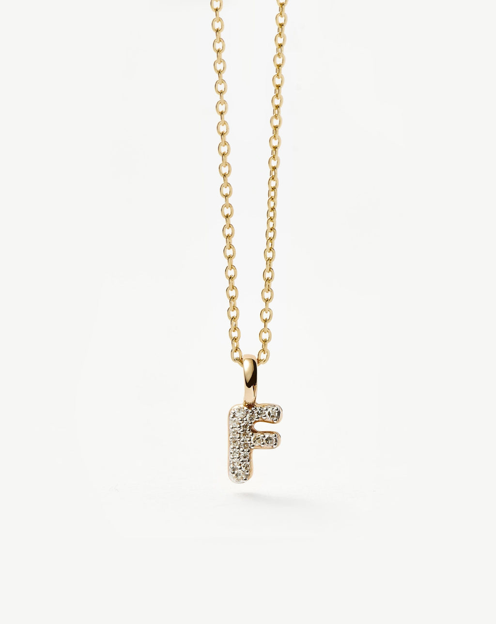 Solid Gold Diamond Initial Mini Pendant Necklace - F | 14ct Solid Yellow Gold Plated/Diamond