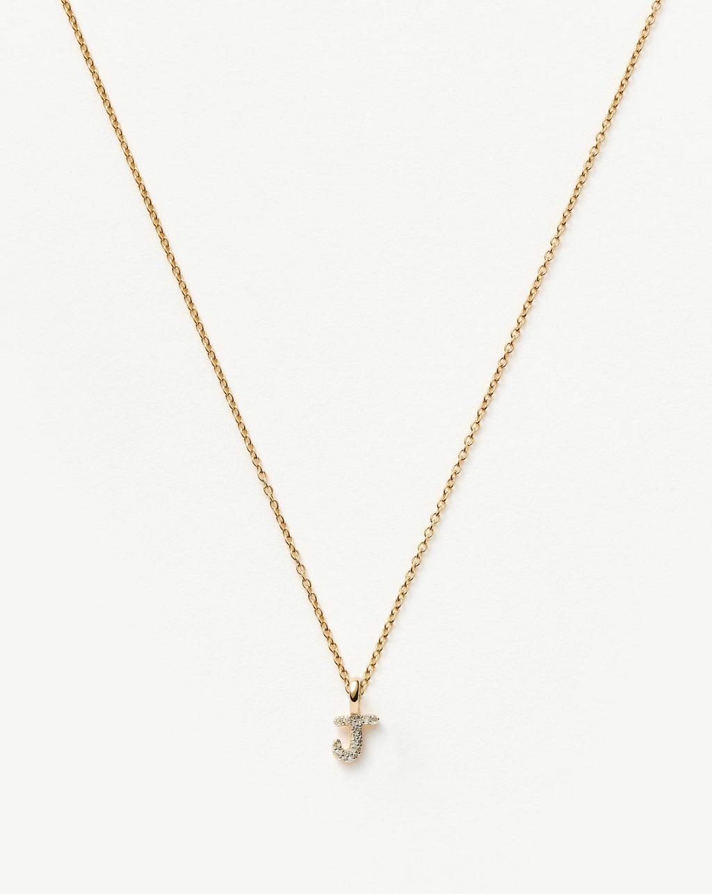 Solid Gold Diamond Initial Mini Pendant Necklace - J | 14ct Solid Yellow Gold Plated/Diamond