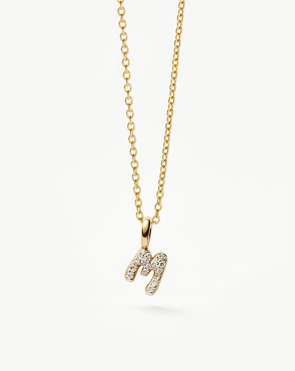 Solid Gold Diamond Initial Mini Pendant Necklace  - M | 14ct Solid Yellow Gold Plated/Diamond