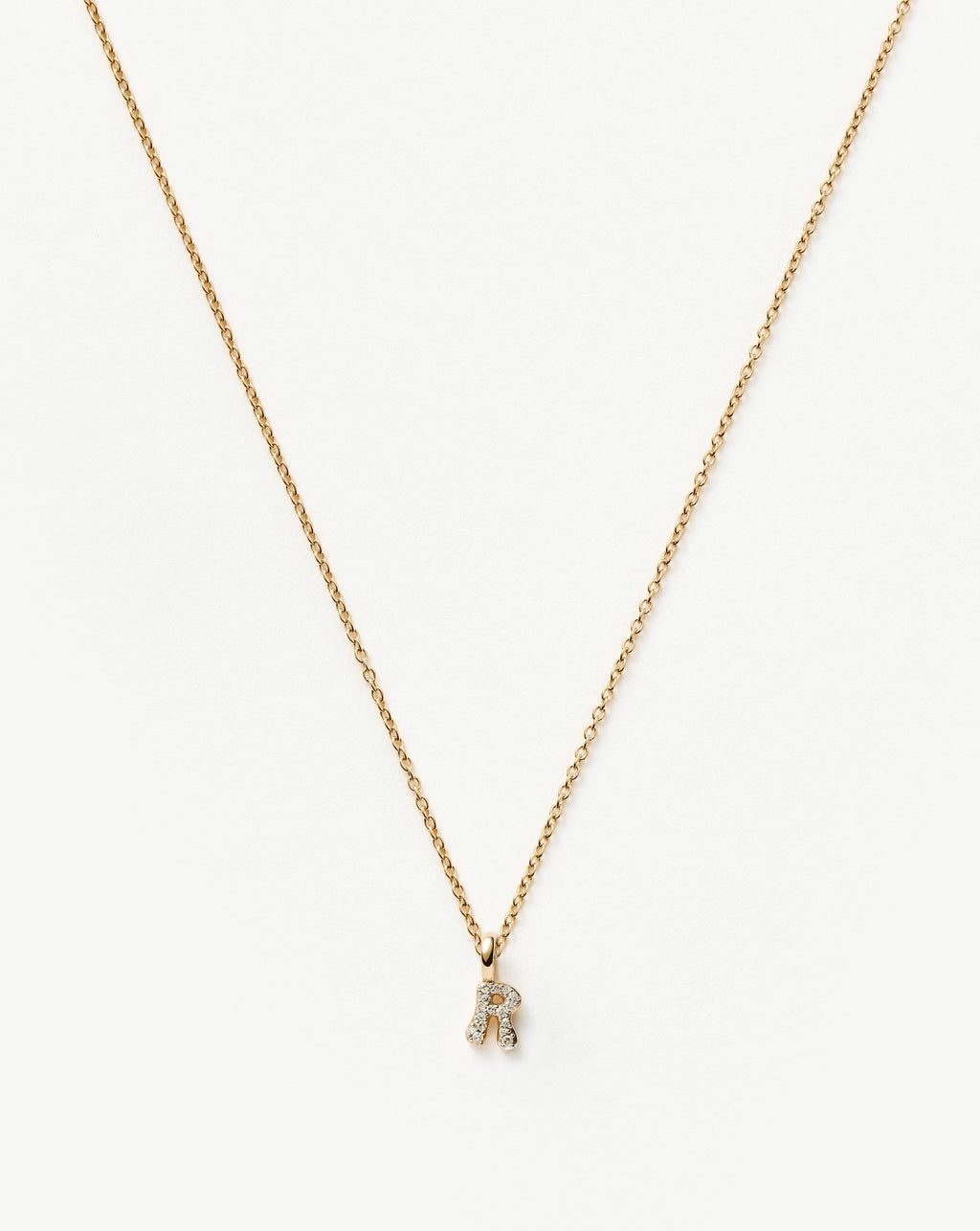 Solid Gold Diamond Initial Mini Pendant Necklace - R | 14ct Solid Yellow Gold Plated/Diamond