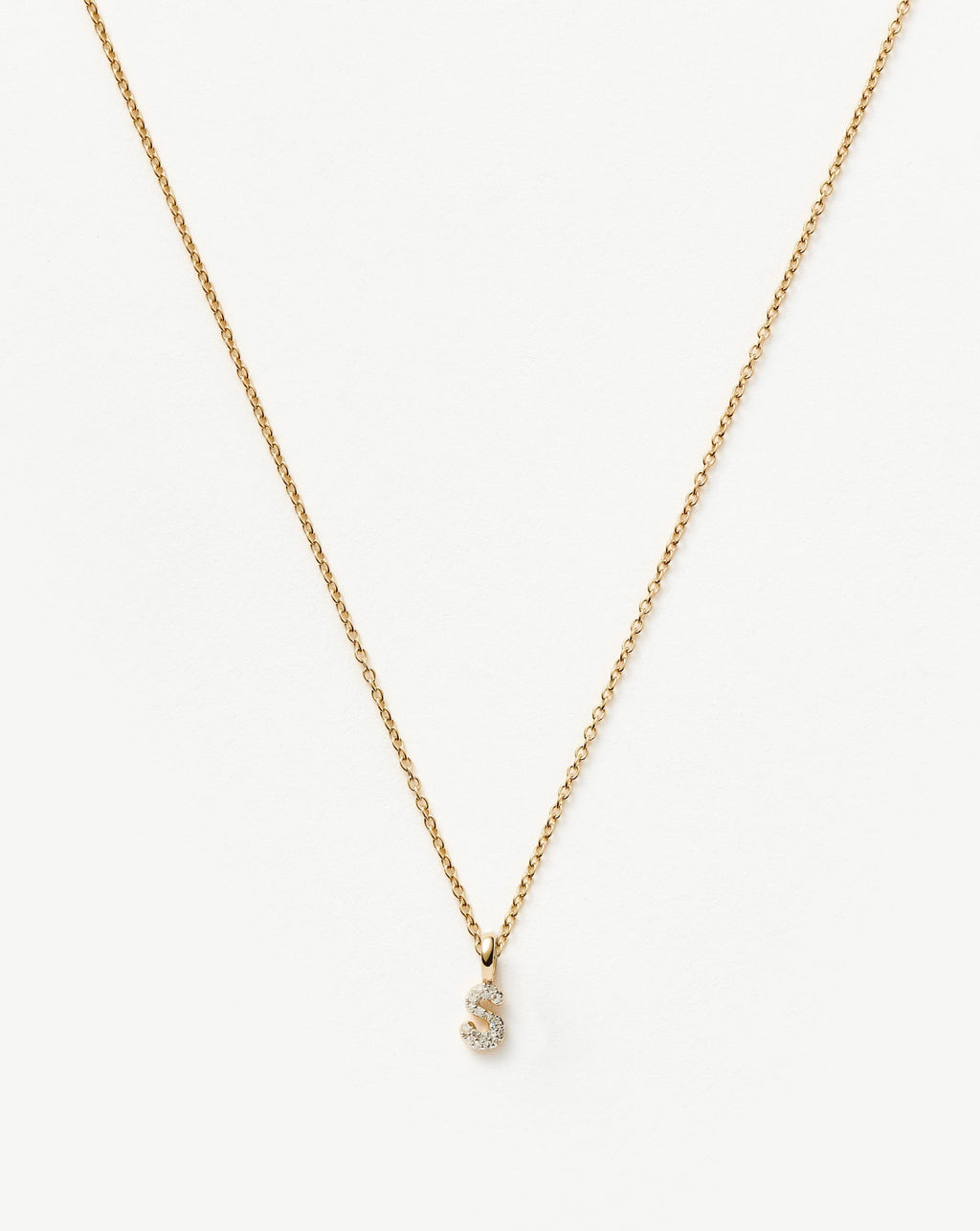 Solid Gold Diamond Initial Mini Pendant Necklace - S | 14ct Solid Yellow Gold Plated/Diamond