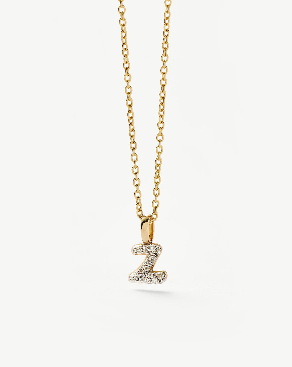 Solid Gold Diamond Initial Mini Pendant Necklace - Z | 14ct Solid Yellow Gold Plated/Diamond