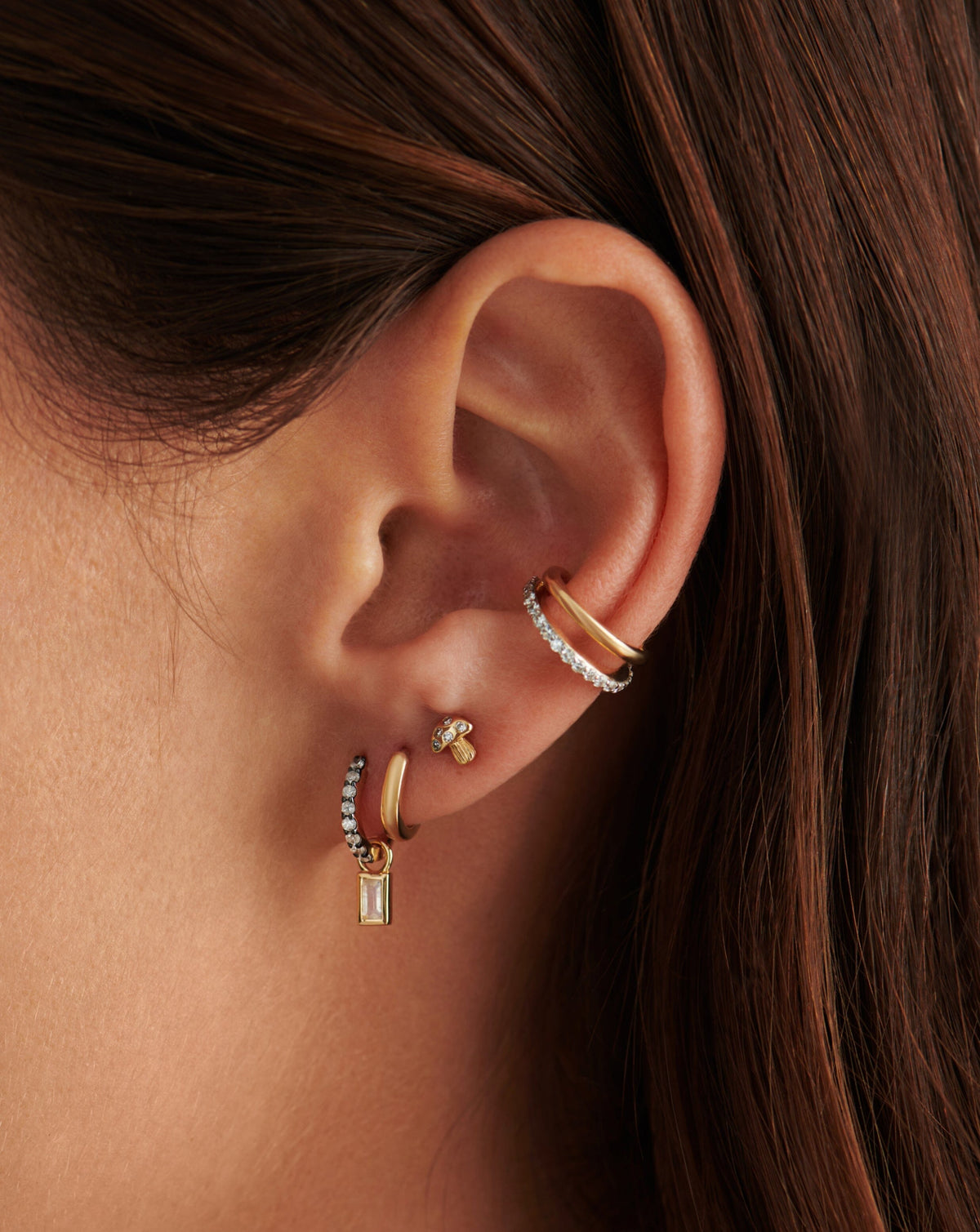 Solid Gold Diamond Mushroom Single Stud Earring