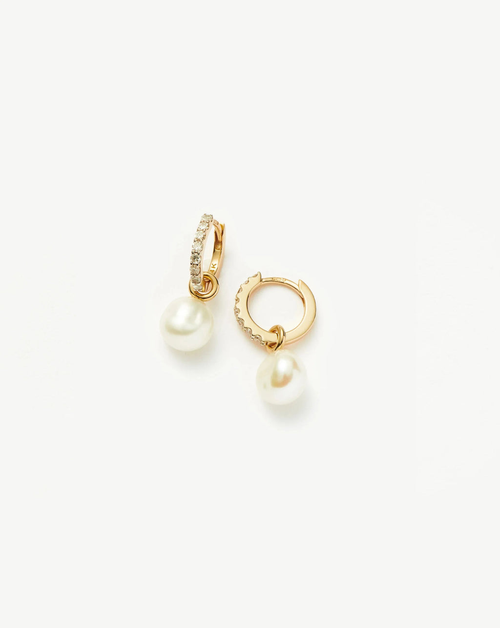 Solid Gold Diamond & Pearl Charm Hoop Earrings | 9ct Solid Yellow Gold/Pearl & Diamond
