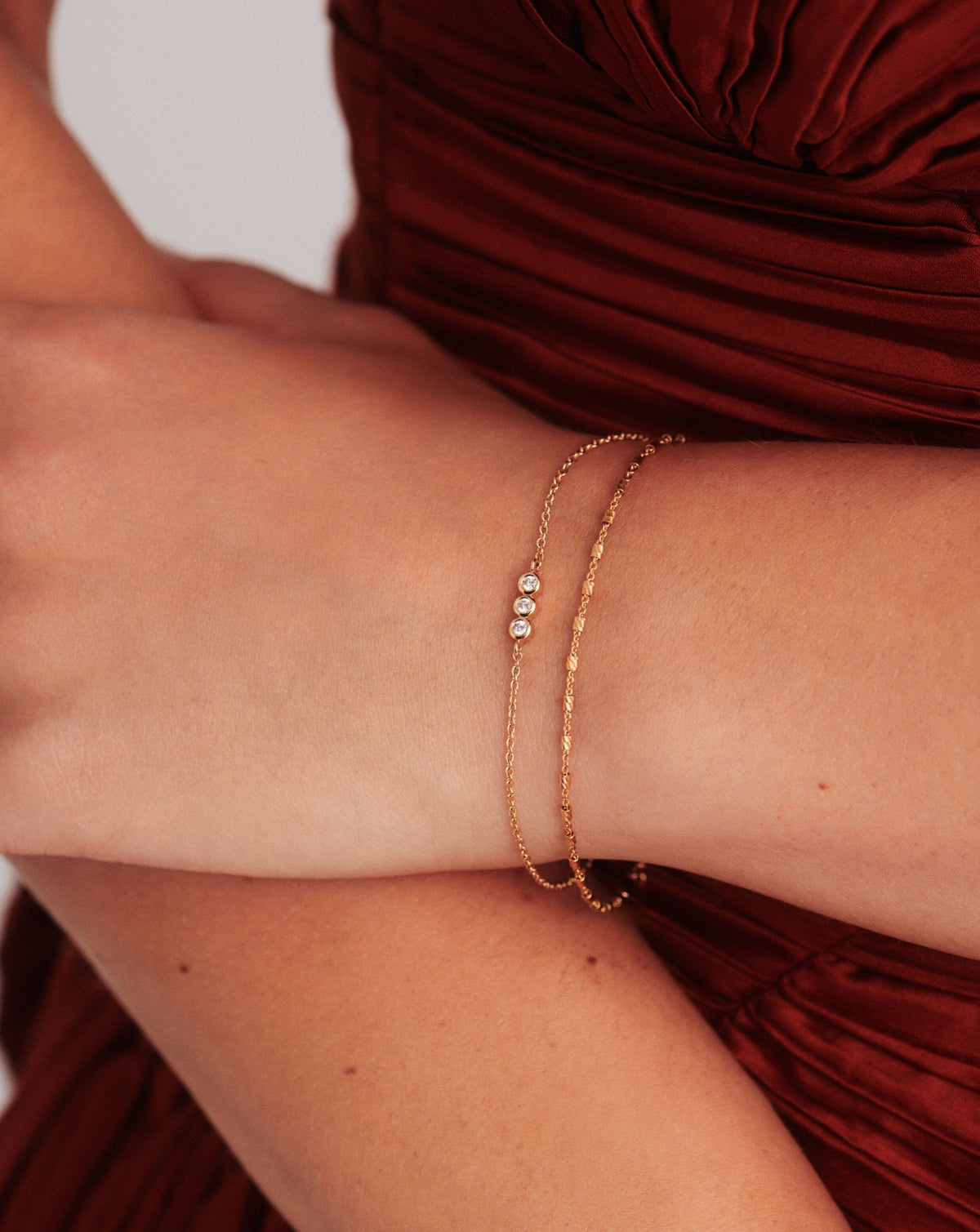 Solid Gold Diamond Solitaire Trio Bracelet