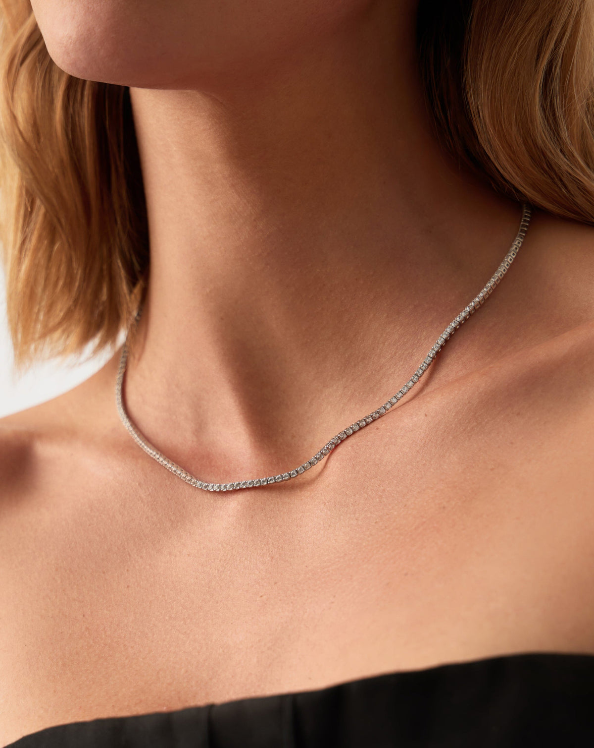 Solid Gold Diamond Tennis Necklace | 14ct Solid White Gold Diamond
