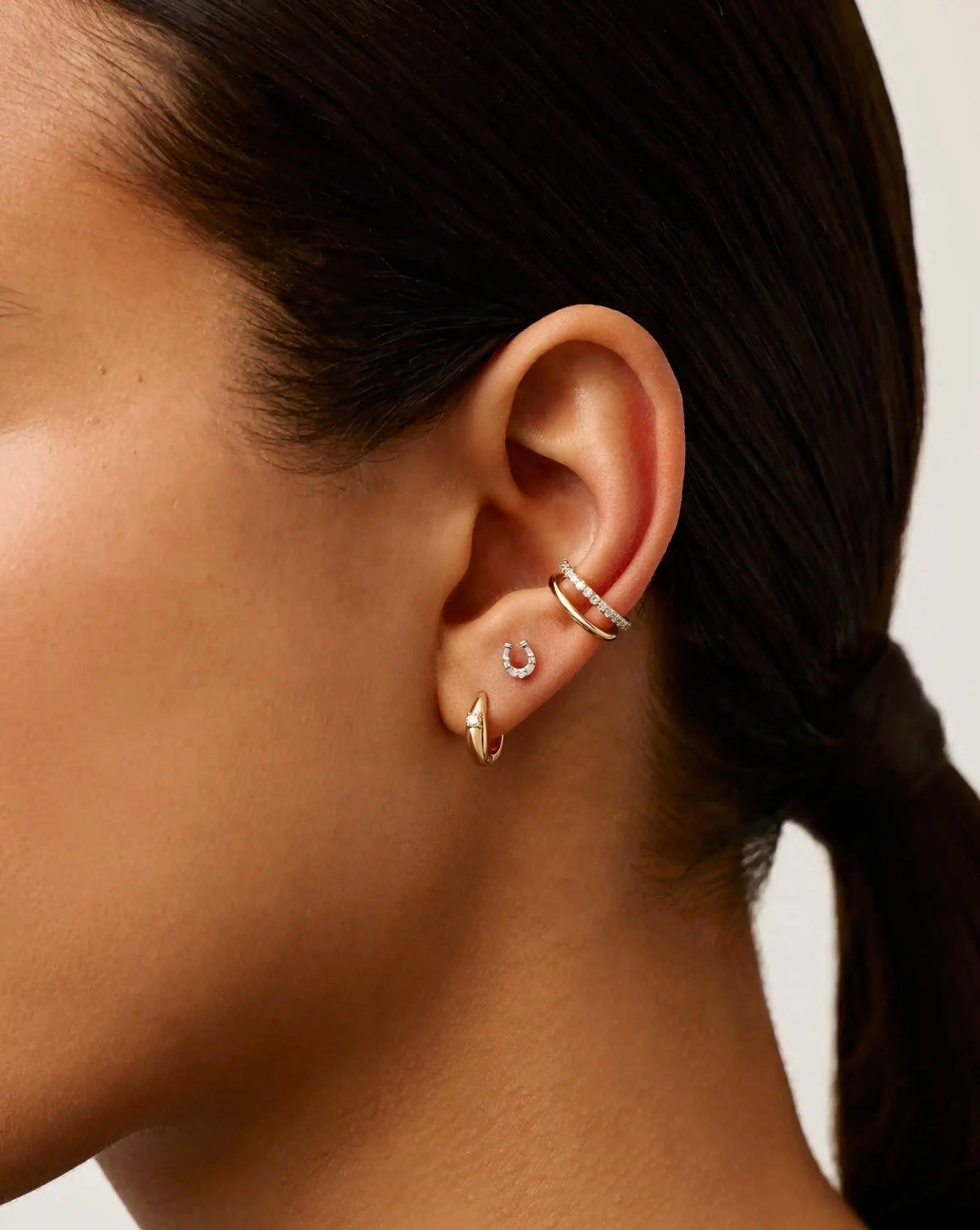 Solid Gold Horseshoe Single Stud Earring | 9ct Solid Gold/Diamond