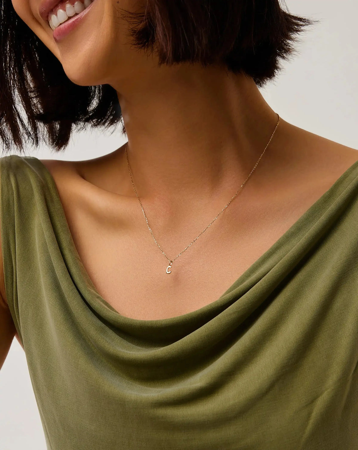 Solid Gold Initial Mini Pendant Necklace - C | 14ct Solid Gold