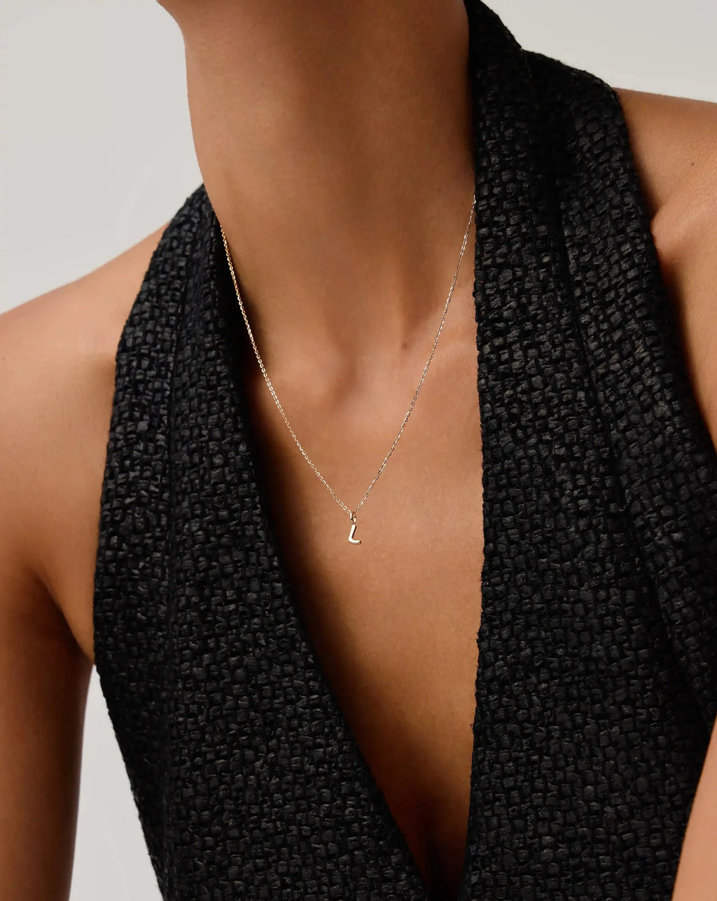 Solid Gold Initial Mini Pendant Necklace - L | 14ct Solid Gold