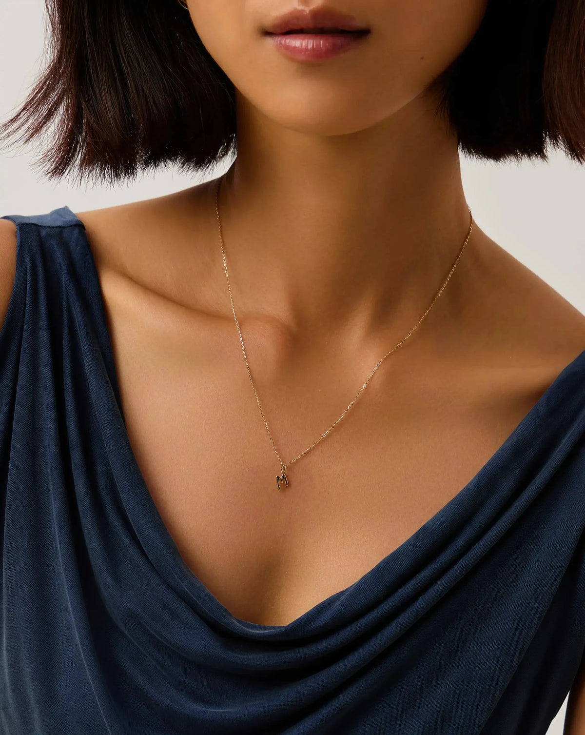 Solid Gold Initial Mini Pendant Necklace - M | 14ct Solid Gold