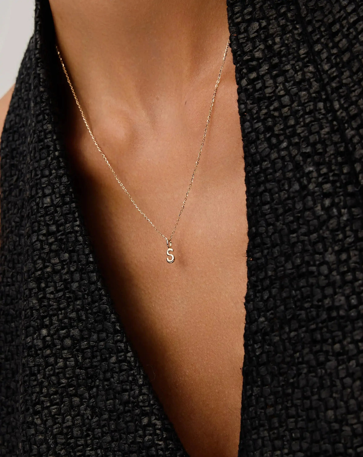Solid Gold Initial Mini Pendant Necklace - S | 14ct Solid Gold