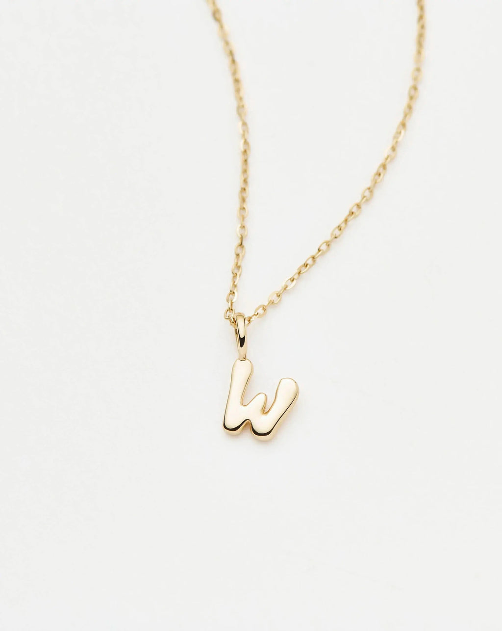 Solid Gold Initial Mini Pendant Necklace - W | 14ct Solid Gold
