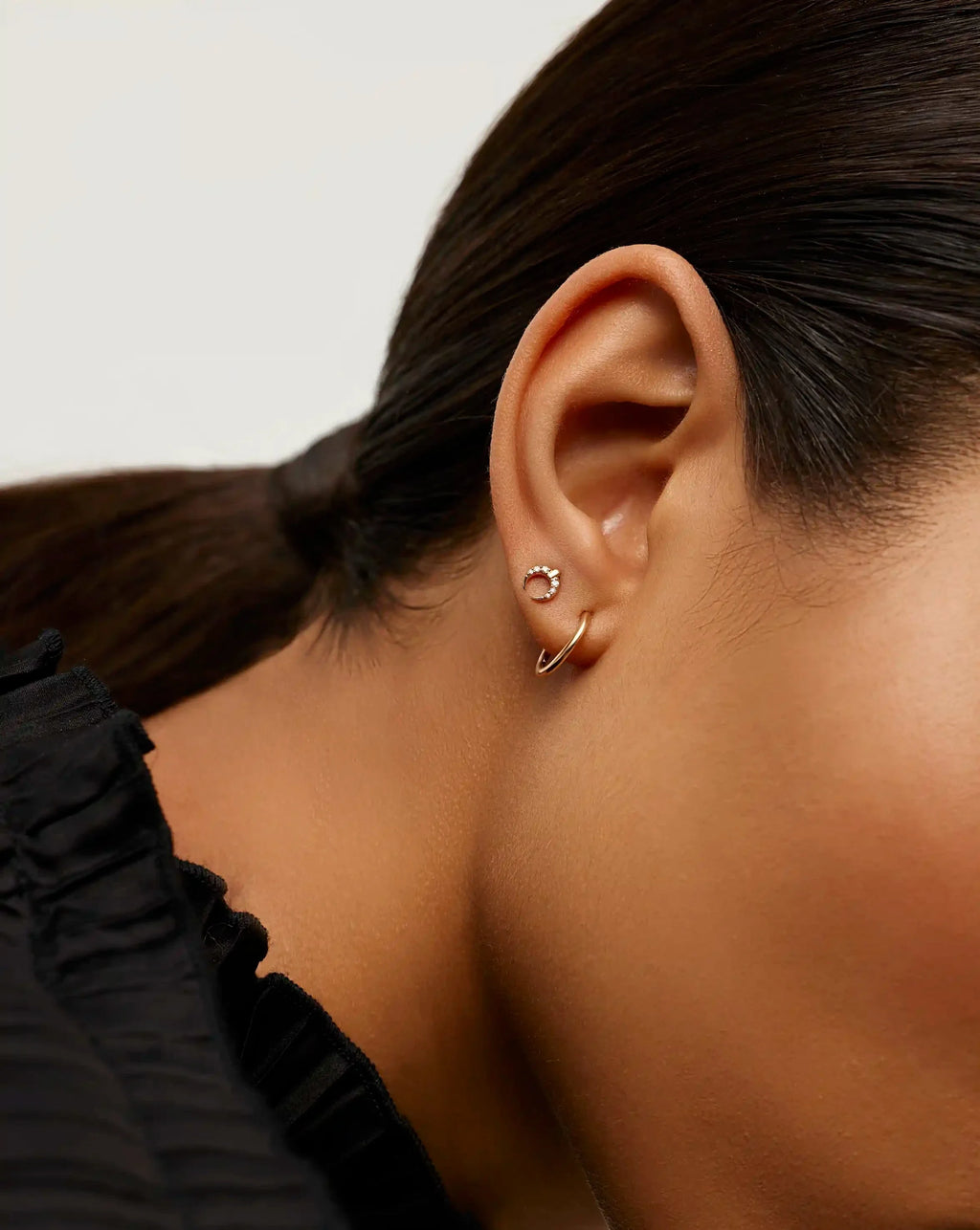 Solid Gold Lucy Williams Horn Single Stud Earring | 9ct Solid Yellow Gold/Diamond