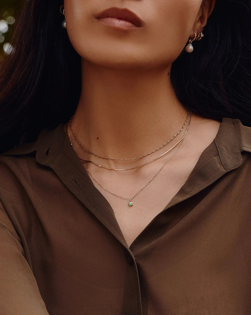 Solid Gold May Birthstone Pendant Necklace | 14ct Solid Gold/Emerald