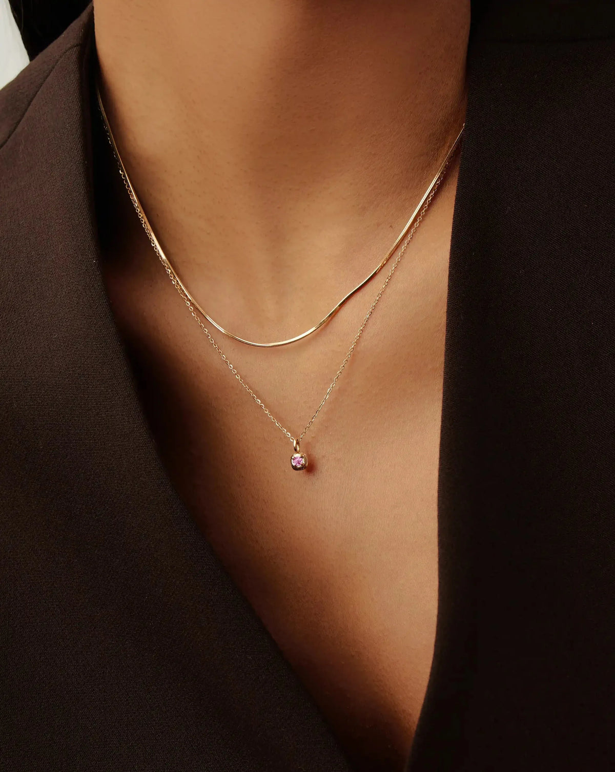Solid Gold October Birthstone Pendant Necklace | 14ct Solid Gold/Pink Tourmaline
