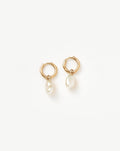 Solid Gold Pearl Drop Mini Hoop Earrings