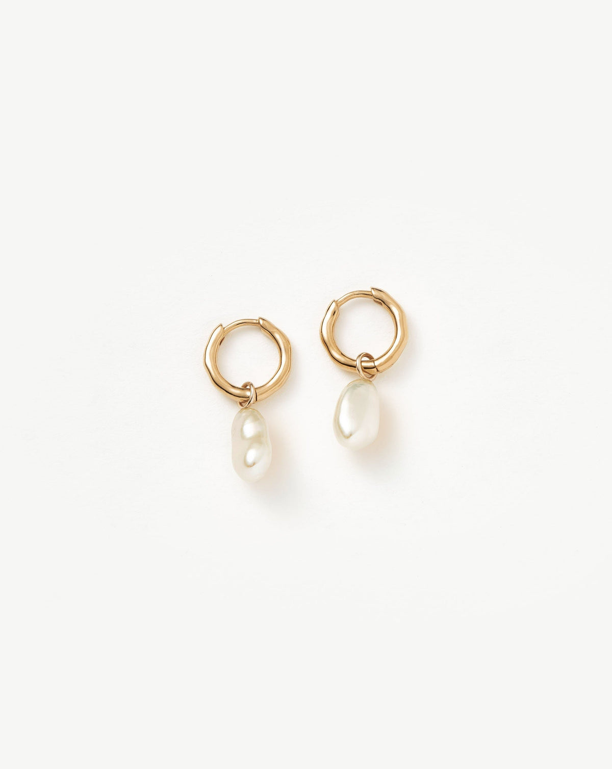 Solid Gold Pearl Drop Mini Hoop Earrings