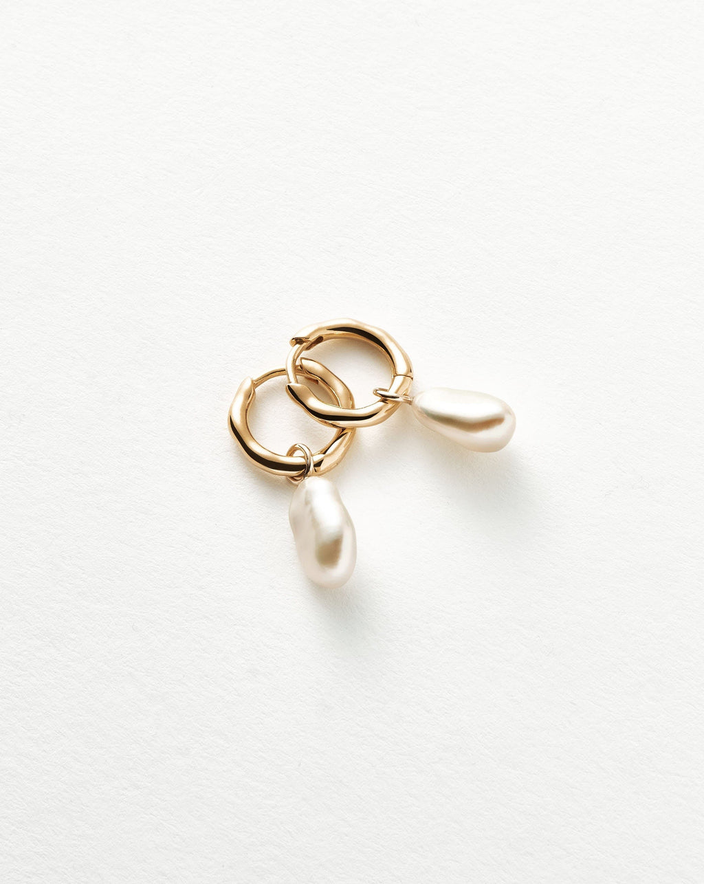 Solid Gold Pearl Drop Mini Hoop Earrings