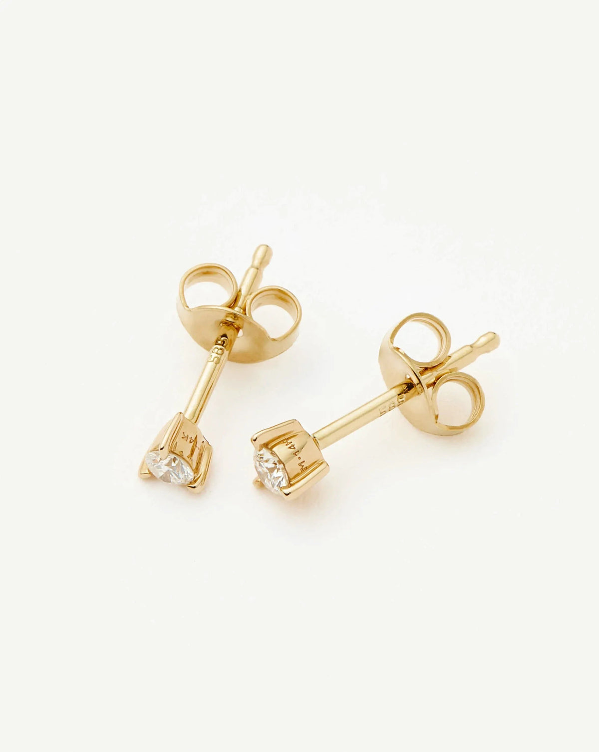Solid Gold Small Solitaire Diamond Stud Earrings | 9ct Solid Yellow Gold