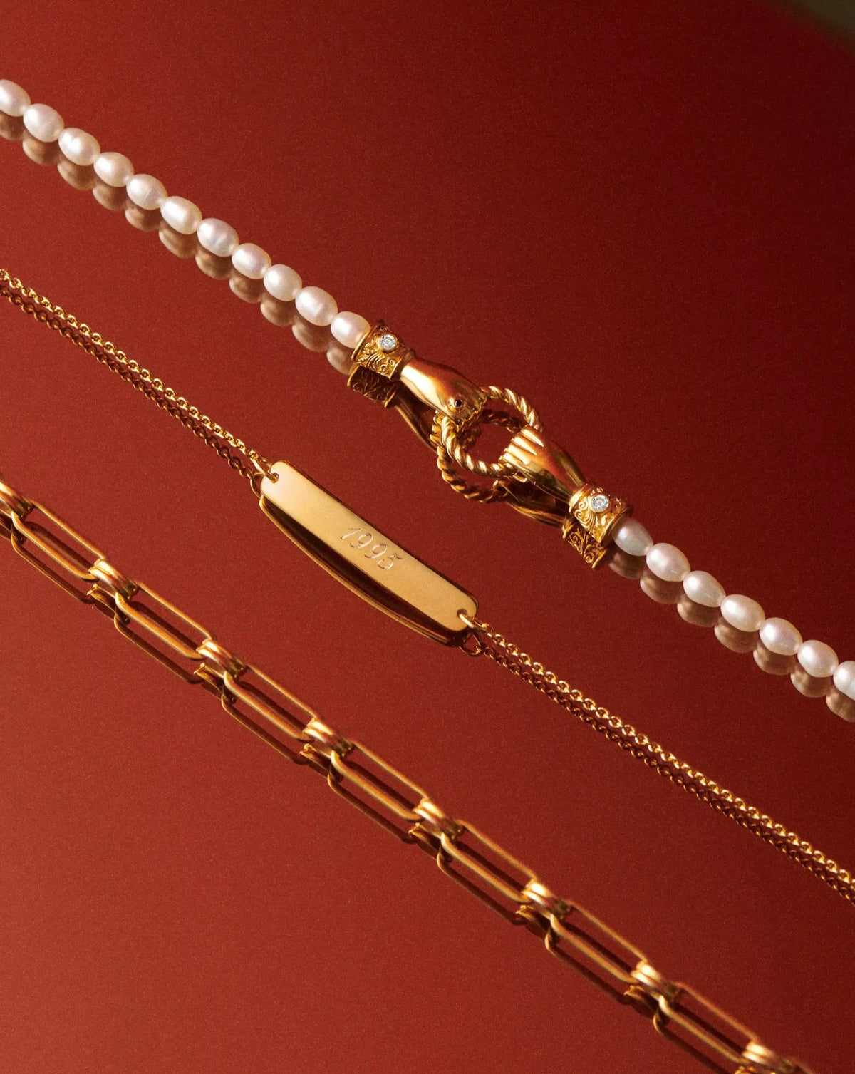 Harris Reed In Good Hands Pearl Bracelet | 18ct Gold Plated/Pearl & Black Onyx