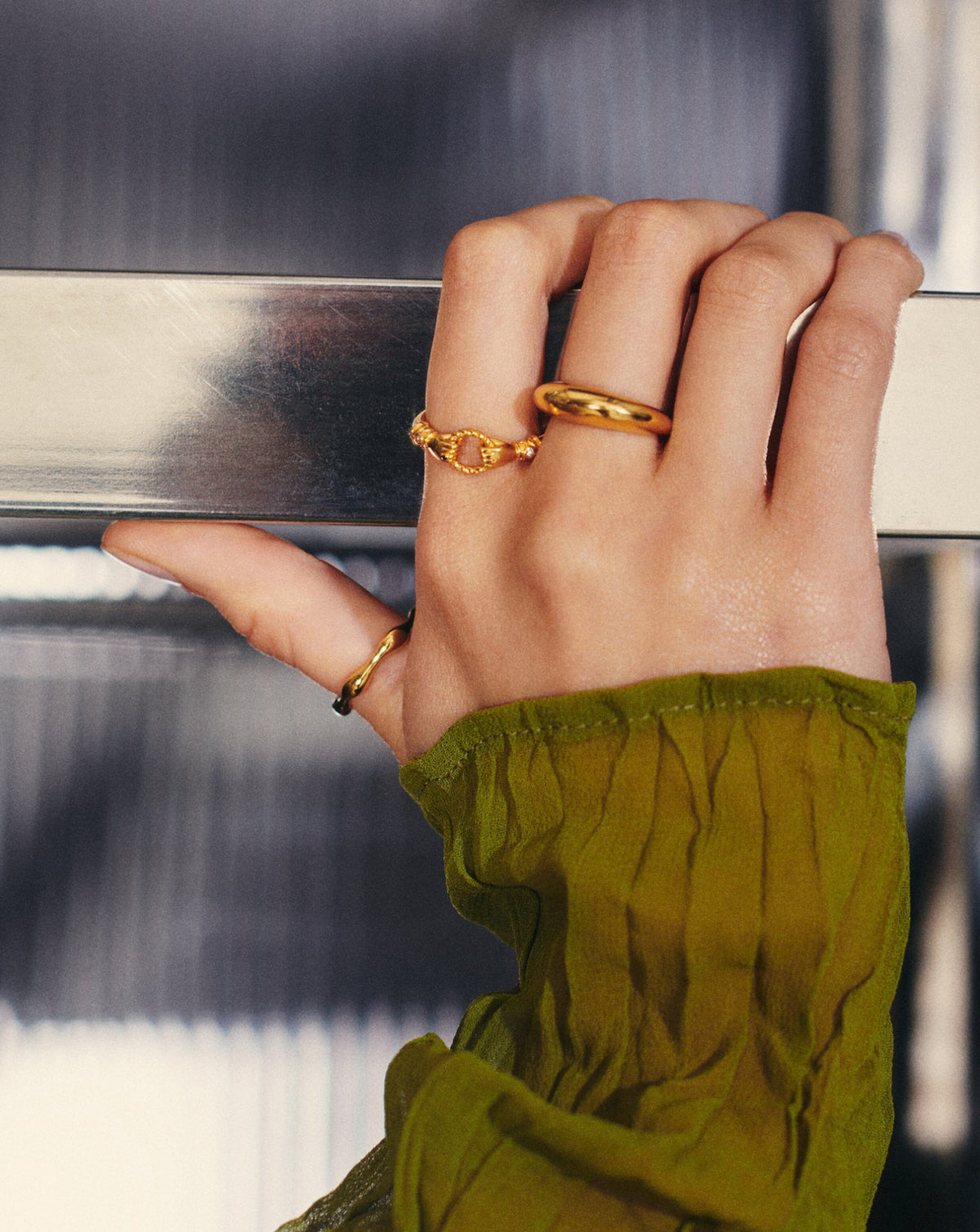 Harris Reed In Good Hands Stacking Ring | 18ct Gold Plated/Cubic Zirconia & Black Onyx