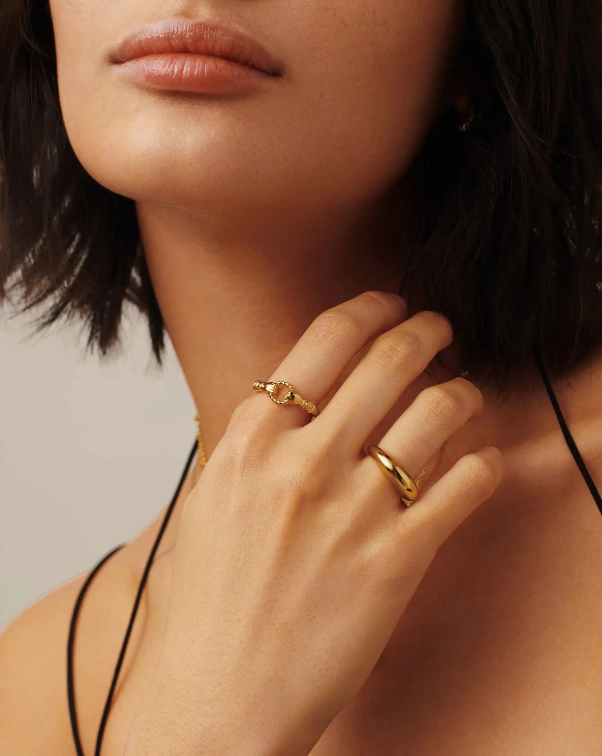 Harris Reed In Good Hands Stacking Ring | 18ct Gold Plated/Cubic Zirconia & Black Onyx