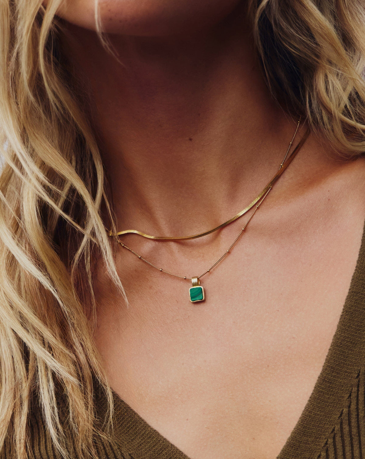 The Signature Gemstone Necklace Set | 18ct Gold Vermeil/Malachite