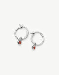 January Birthstone Mini Charm Hoop Earrings | Silver Plated/Garnet