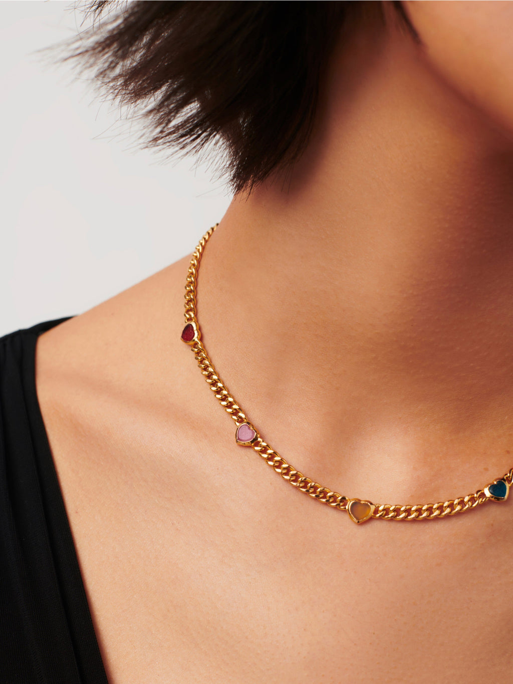 Jelly Heart Gemstone Charm Necklace | 18ct Gold Plated/Multi Quartz