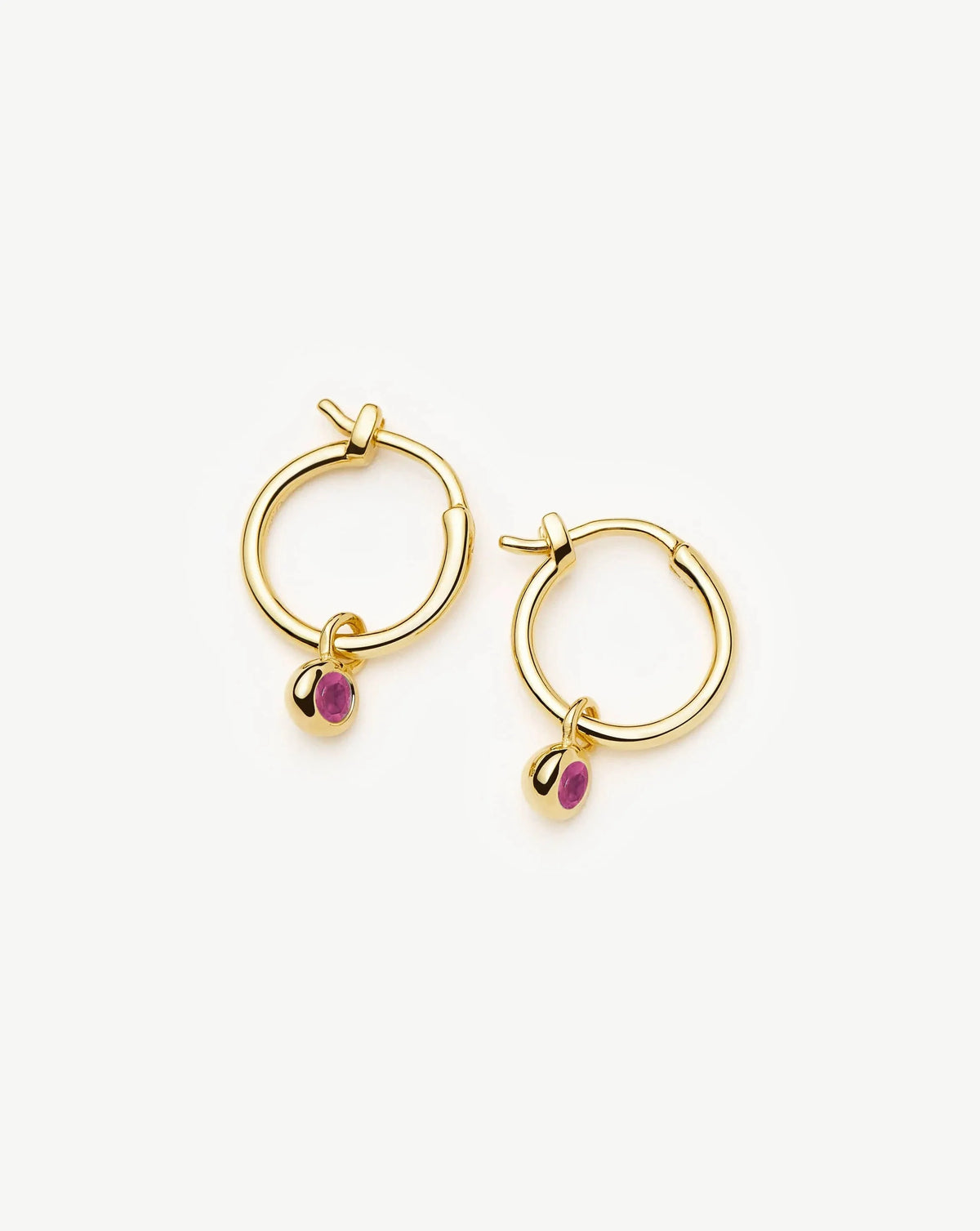 July Birthstone Mini Charm Hoop Earrings | 18ct Gold Plated/Glass Filled Ruby
