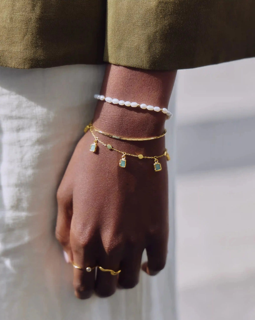 Lena Charm Bracelet | 18ct Gold Plated/Amazonite