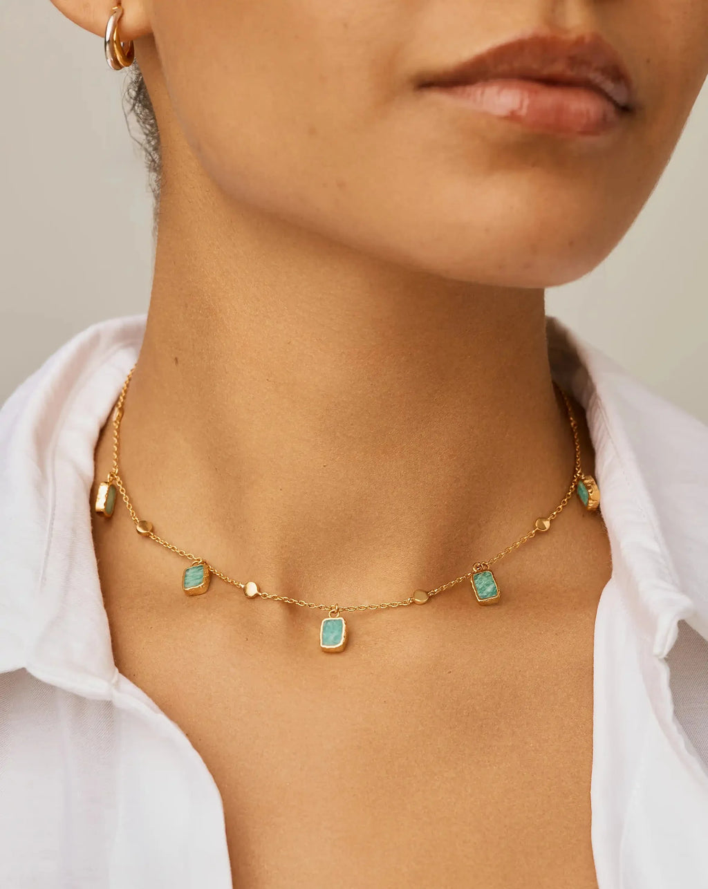 Lena Charm Choker | 18ct Gold Plated/Amazonite