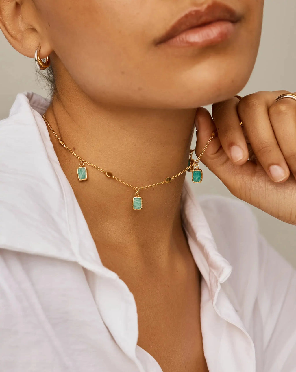 Lena Charm Choker | 18ct Gold Plated/Amazonite