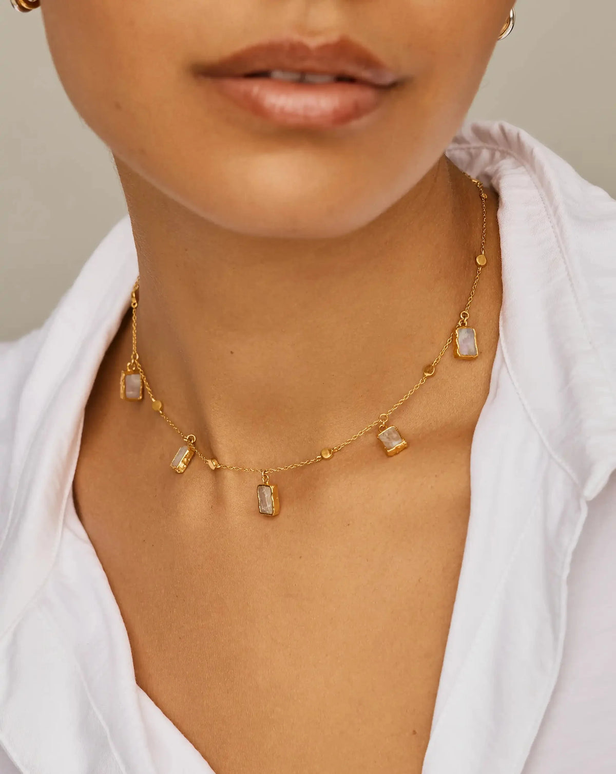 Lena Charm Choker | 18ct Gold Plated/Rainbow Moonstone