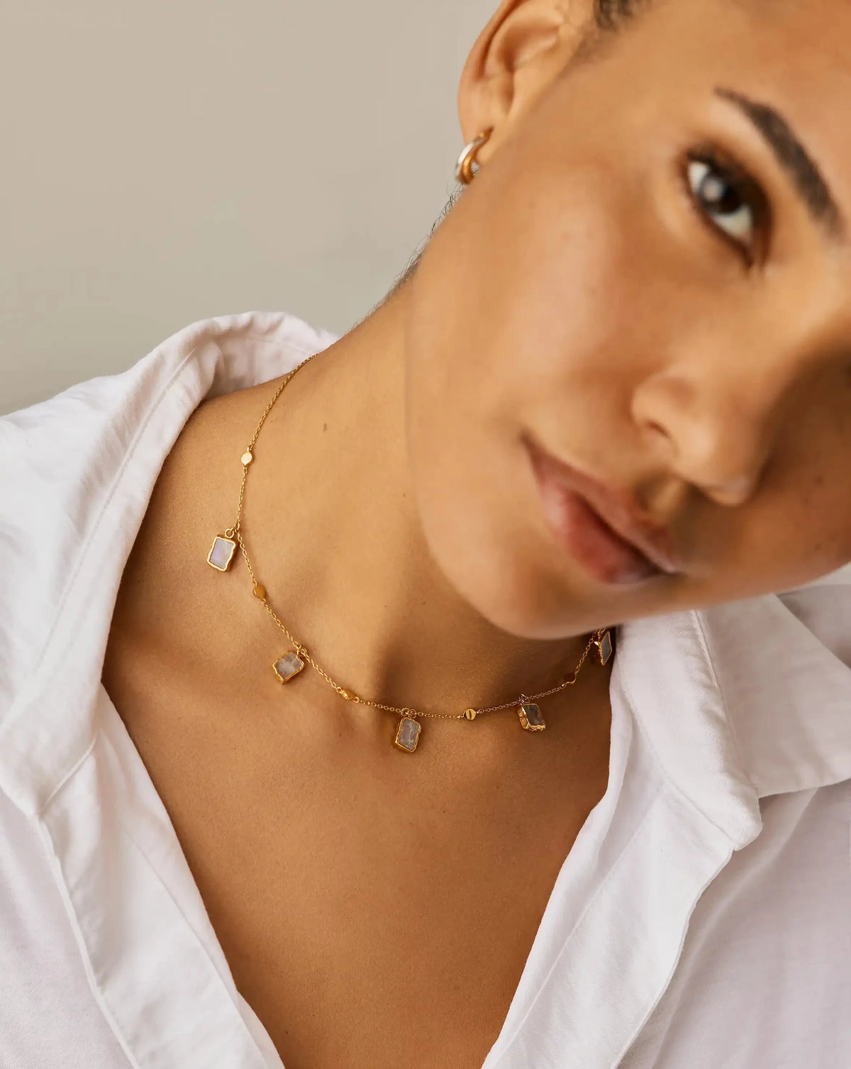 Lena Charm Choker | 18ct Gold Plated/Rainbow Moonstone