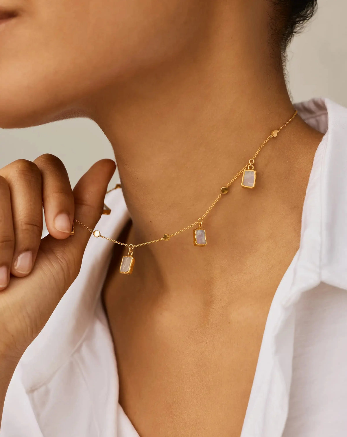 Lena Charm Choker | 18ct Gold Plated/Rainbow Moonstone