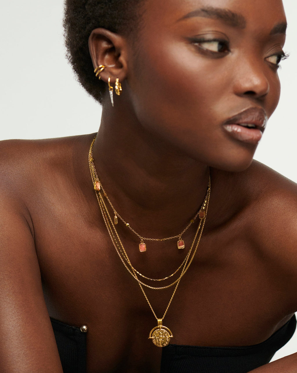 Lena Charm Choker | 18ct Gold Plated/Rhodochrosite
